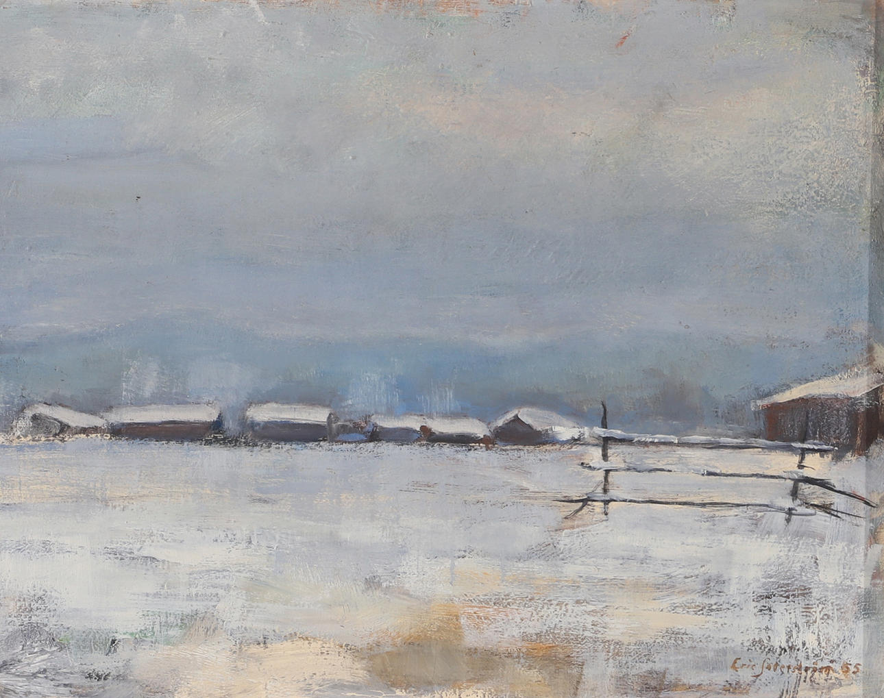 ERIC SÖDERSTRÖM. Vinterlandskap, olja på pannå, signerad -55.