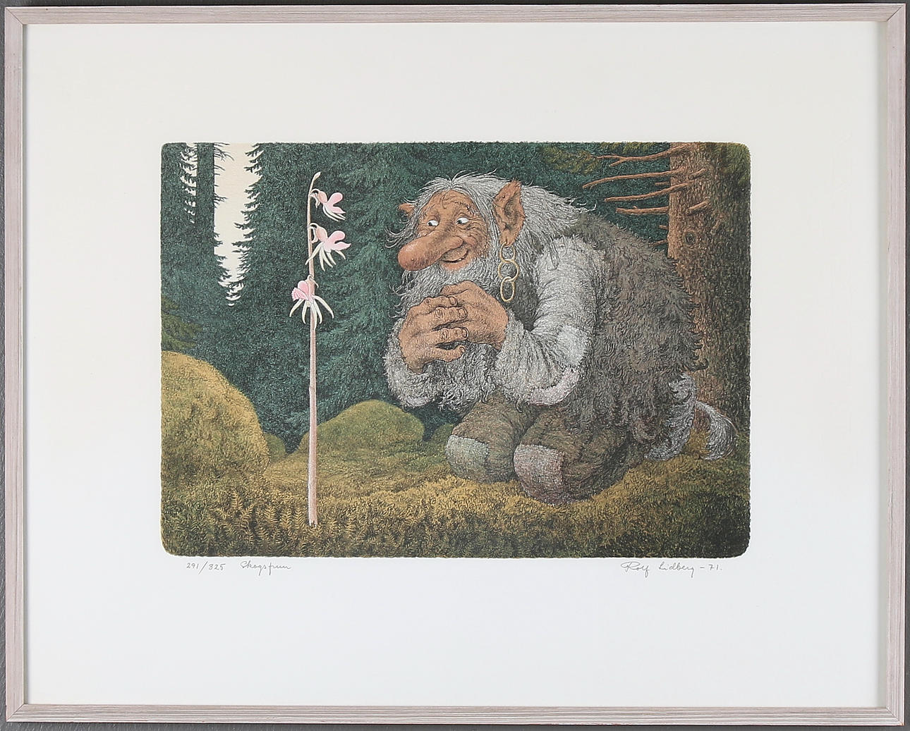 ROLF LIDBERG. färglitografi, "Skogsfrun", Nr. 291/325, signerad och daterad -71.