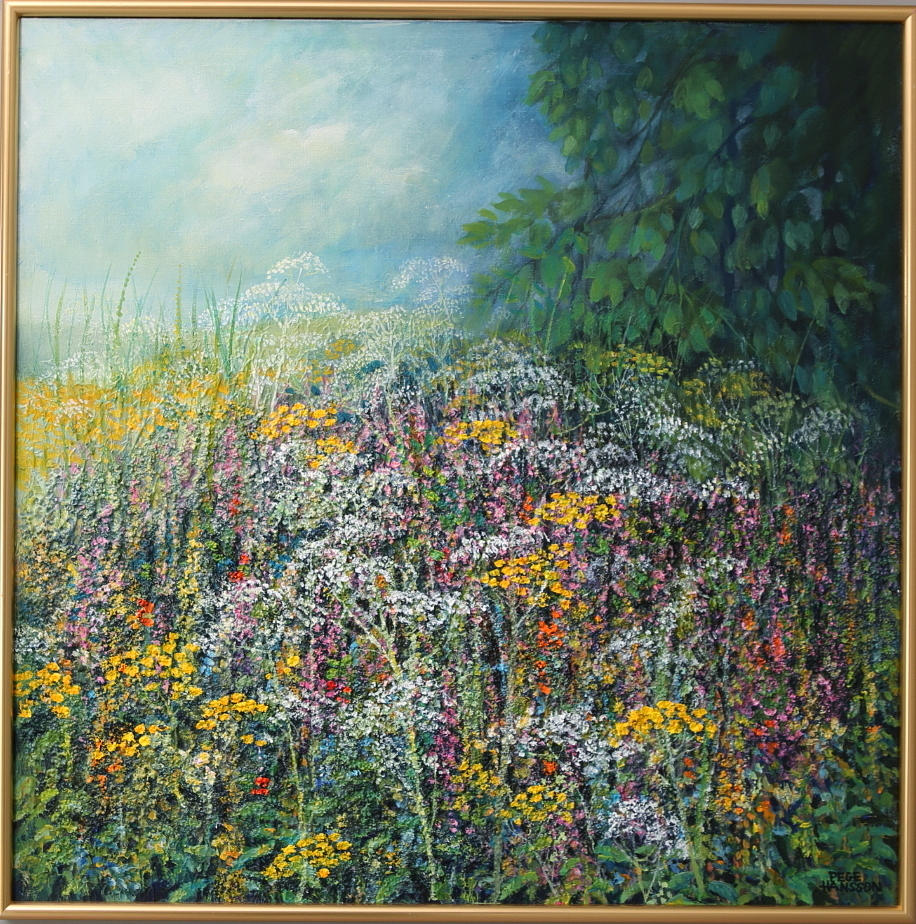 PEGE HANSSON. Blandteknik/olja på duk, "Mitt i sommaren", signerad.