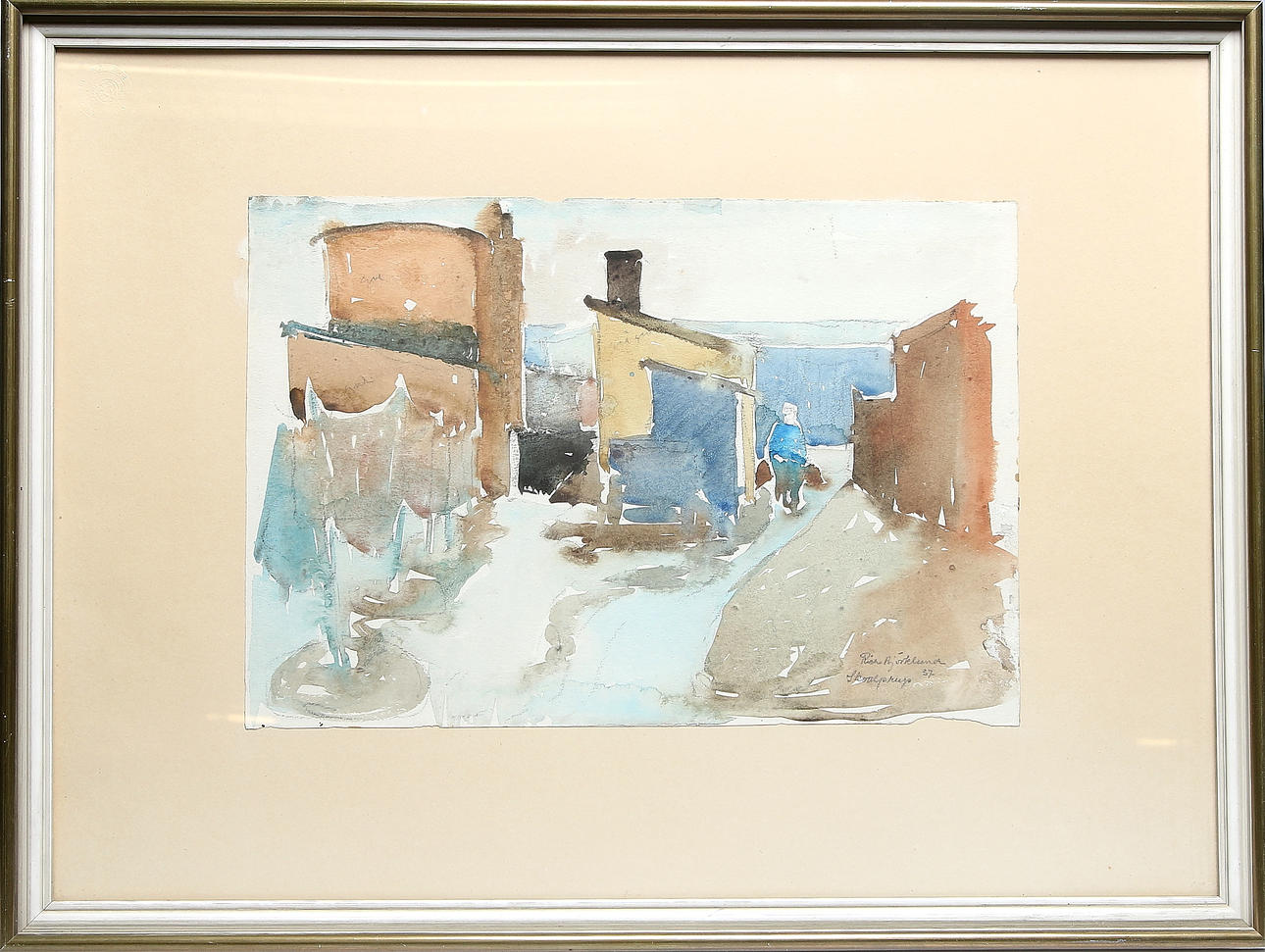 RICHARD BJÖRKLUND. Akvarell, kustmotiv, signerad och daterad -37.