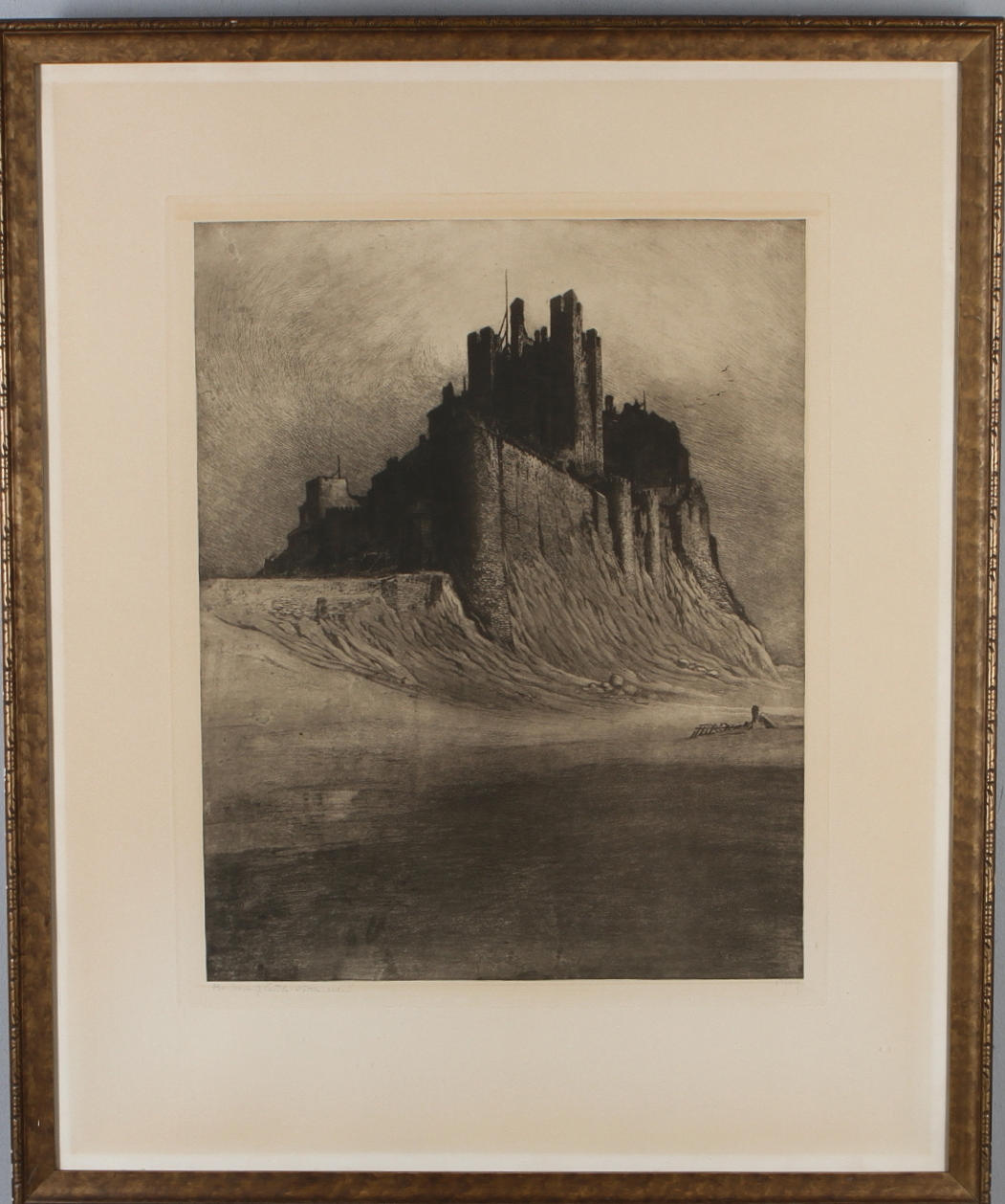 AXEL TALLBERG. "Bamborough Castle. Northumberland", etsning, signerad.