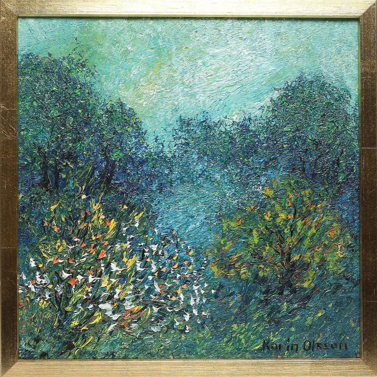 KARIN OLSSON. "Fruktträdgården", olja på duk, signerad.
