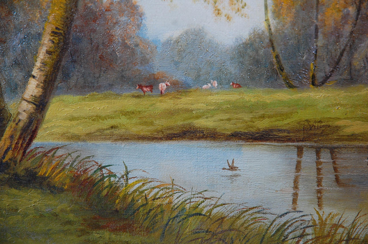 S. SPENCER. " Flodlandskap " olja på duk, signerad.