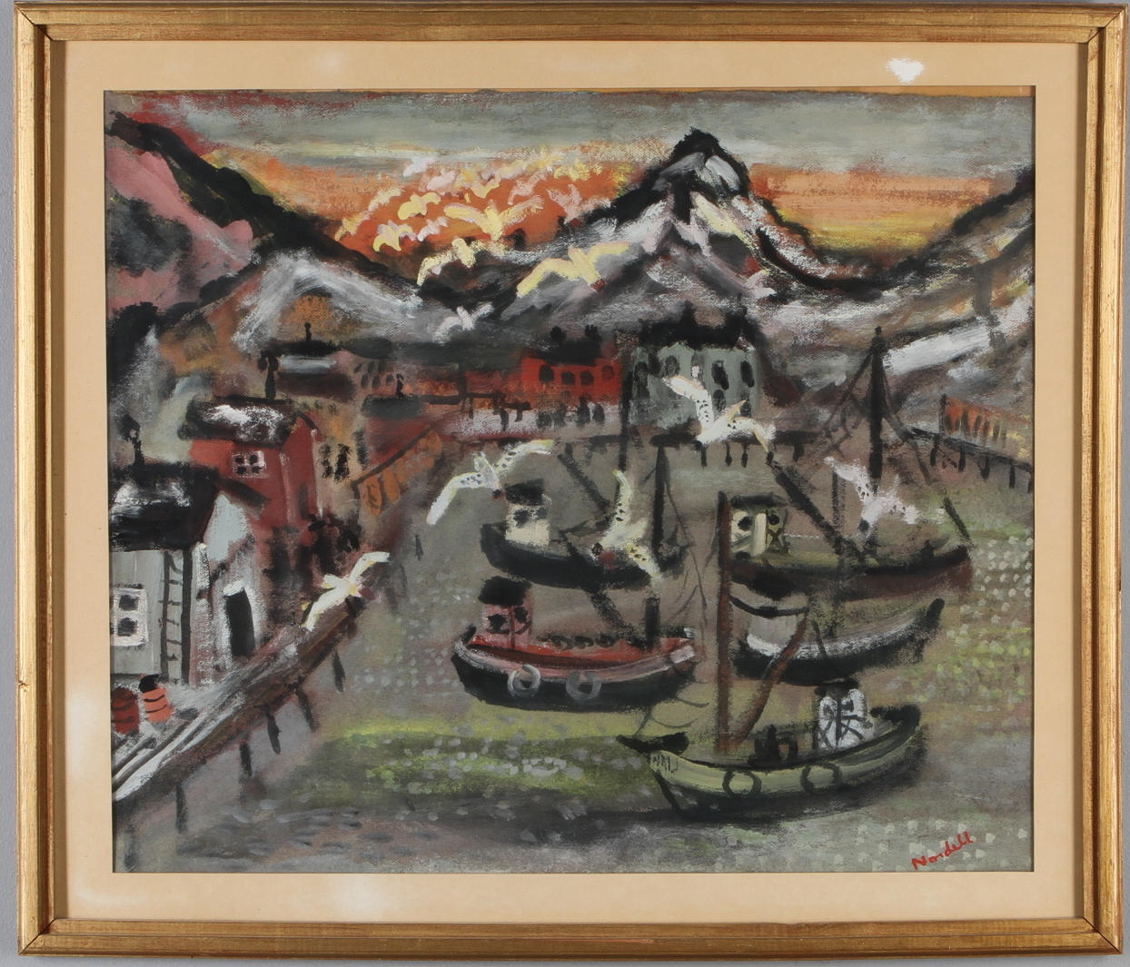 ESKIL NORDELL. Hamnmotiv, blandteknik, signerad.