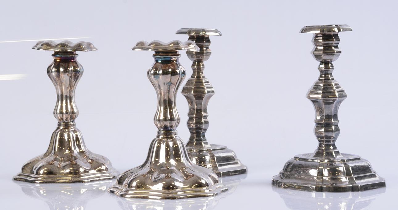 LJUSSTAKAR, 2 par, nysilver, rokokostil.