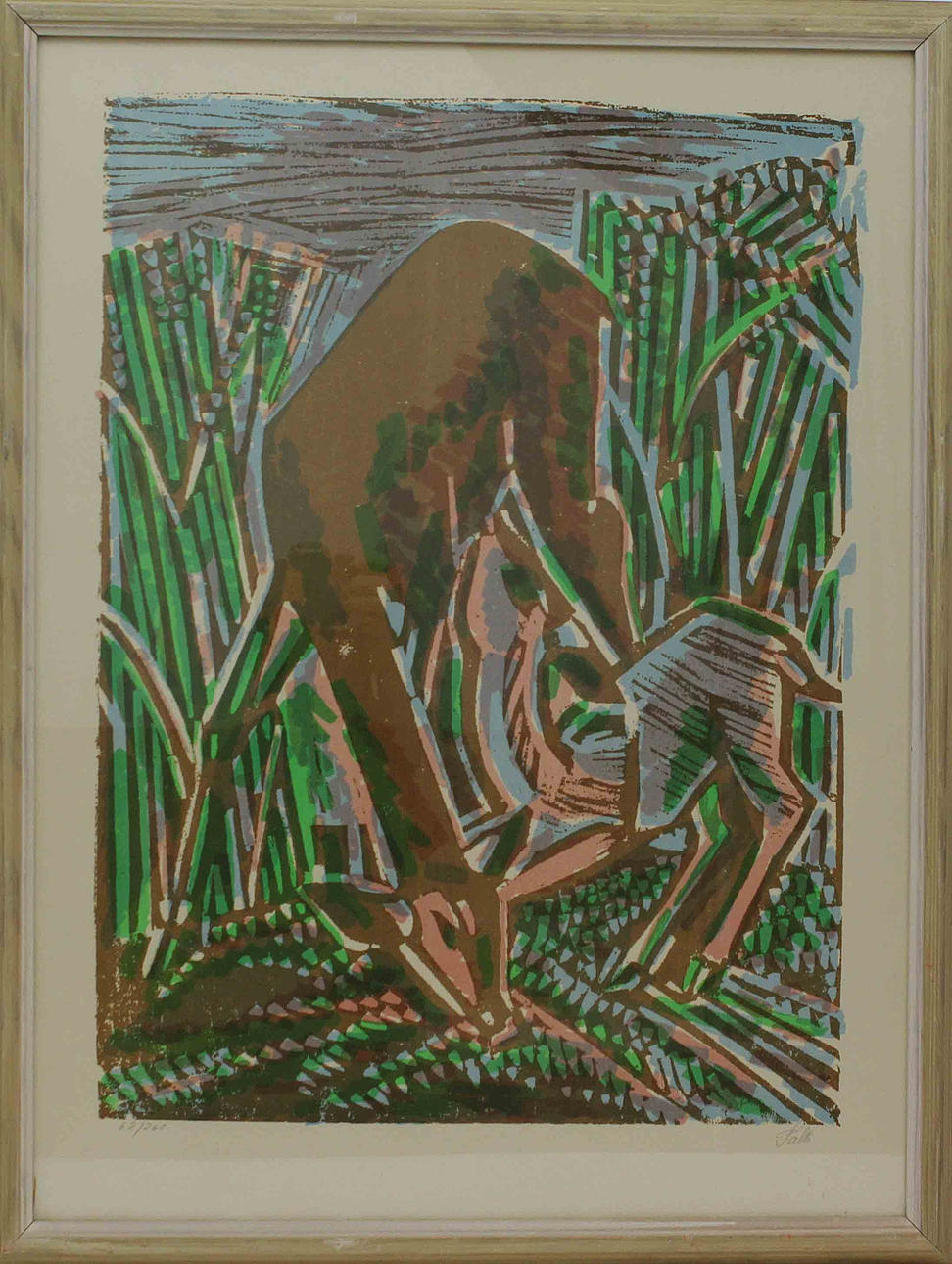 AXEL SALTO. Rådjur med kid. Färgträsnitt. Signerad Salto. 62/260.