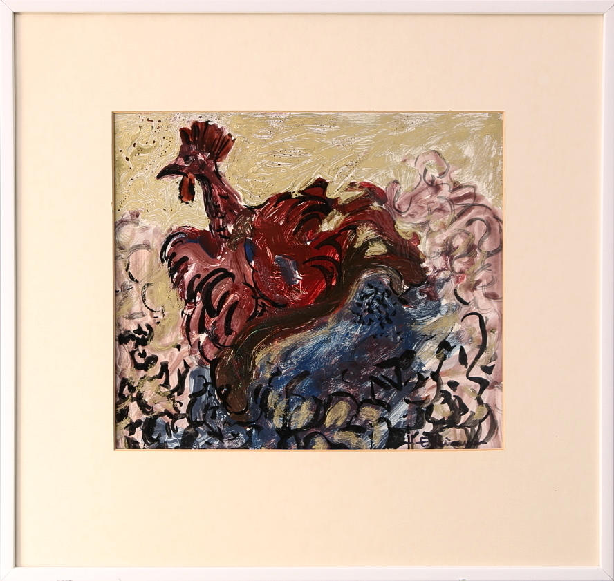 H-E. HEINEMAN. Olja på papper, tupp, signerad.