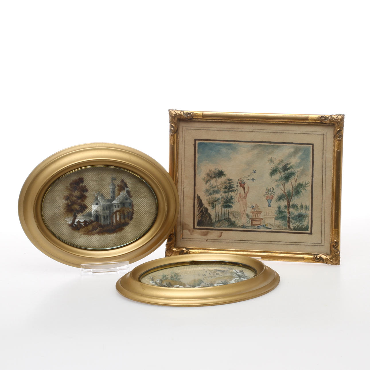 TECKNING samt BRODERIER 2 st, 1800/1900-tal.