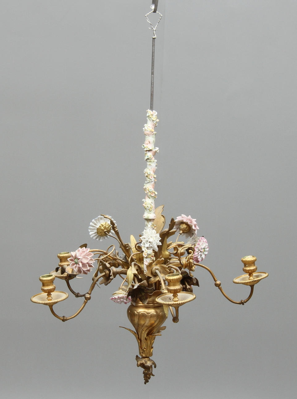 TAKLAMPA, 5 ljusarmar, mässing, 18/1900-tal.