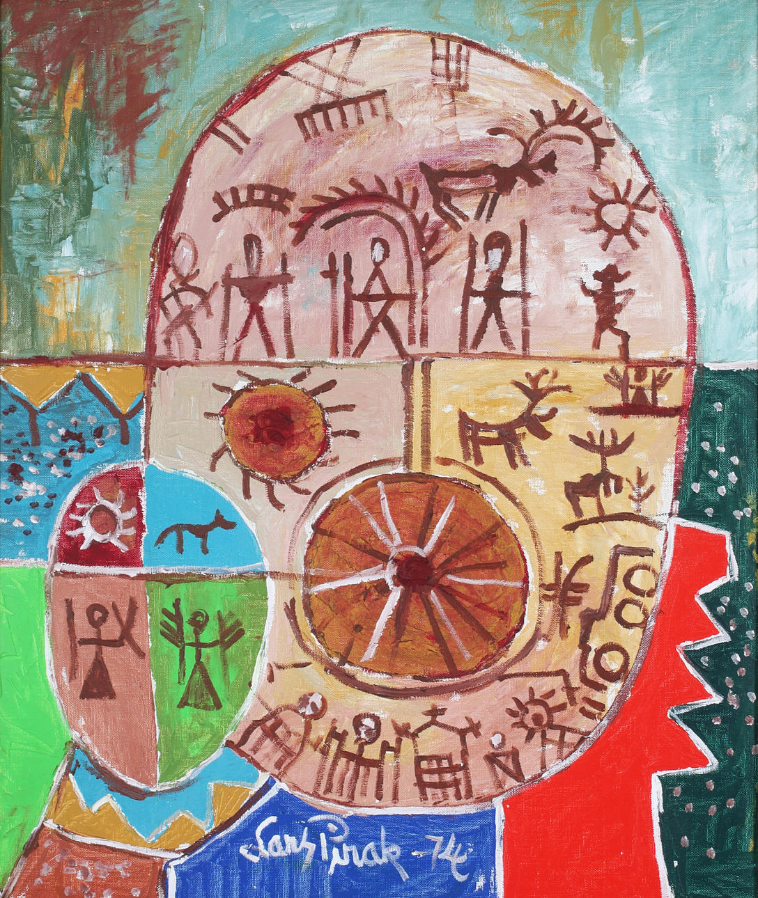 LARS PIRAK. Magic drum, oil on canvas, signed and dated -74.