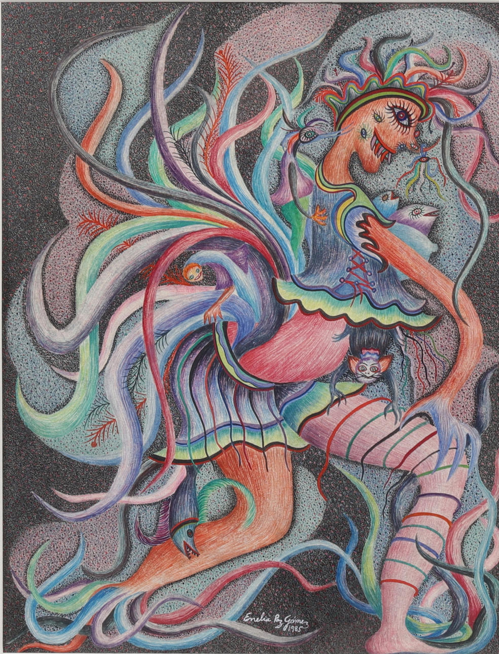 ENELIA PAZ GOMEZ. Mixed media, signed and dated 1985.