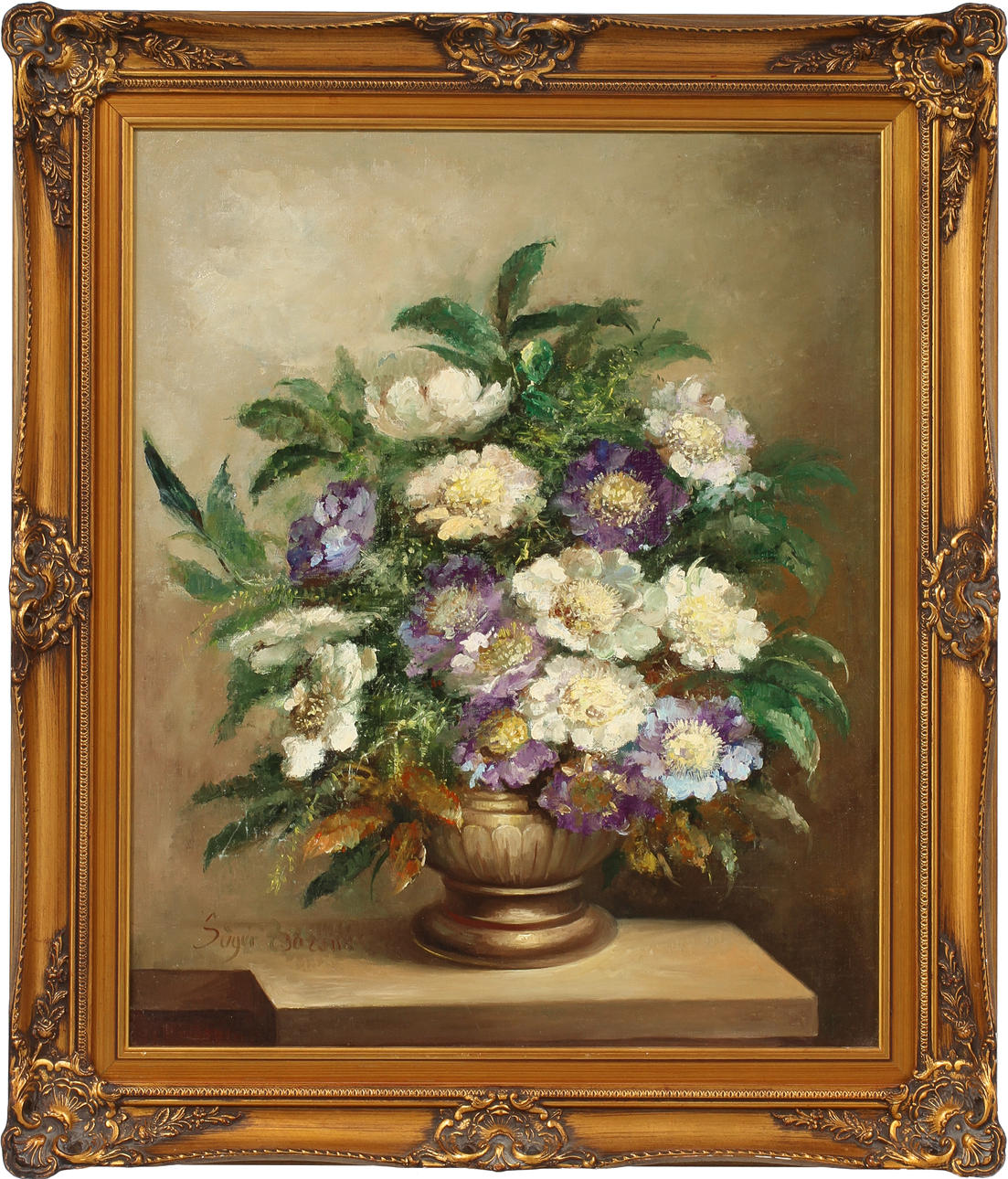 ZSUZSANNA SUGER. Blomsterstilleben, olja på duk, signerad.