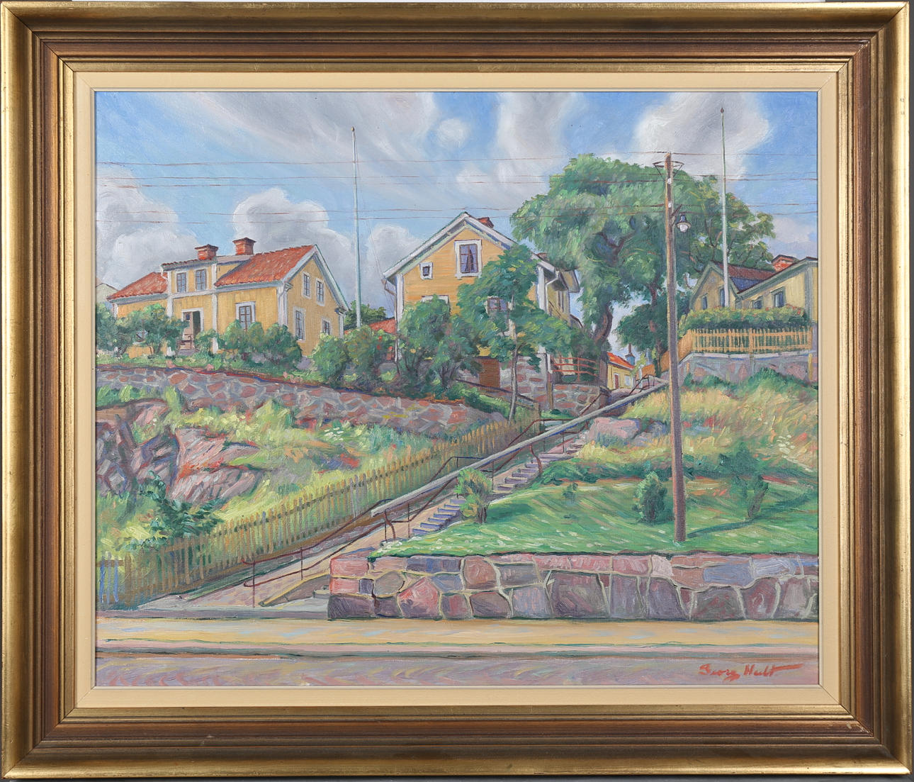 GEORG HULT. Besväret från Skeppsbron, Oskarshamn. Olja på duk, signerad.