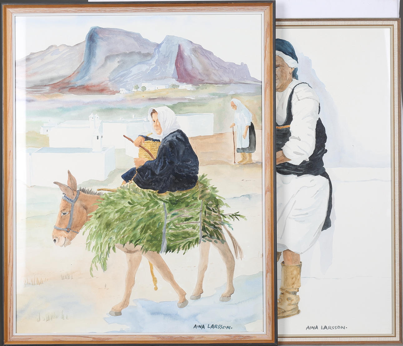 AINA LARSSON. 2 pcs, watercolors, signed.