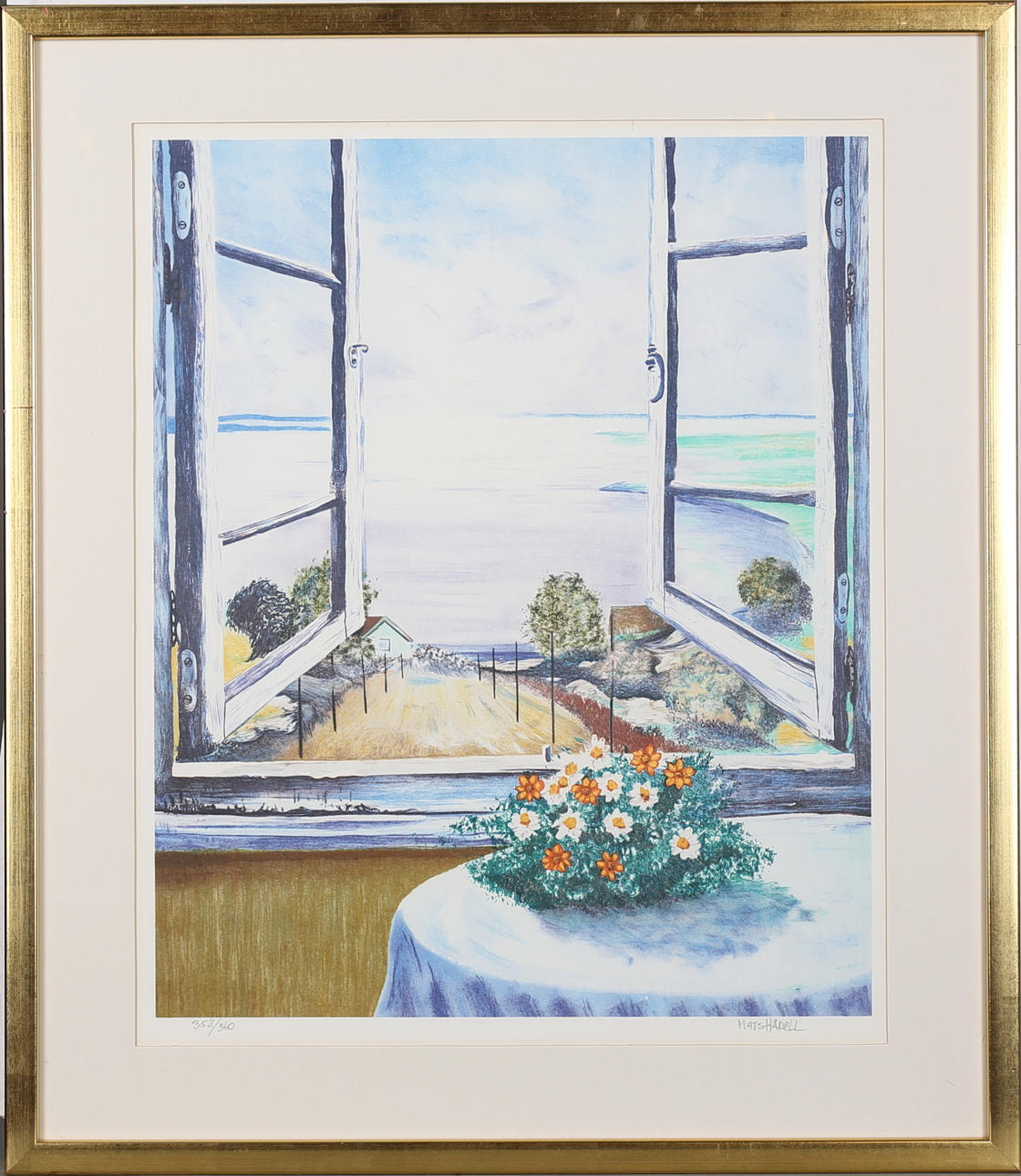 MATS HÅDELL. Fönster med utsikt. Färglitografi, signerad och numrerad 352/360.
