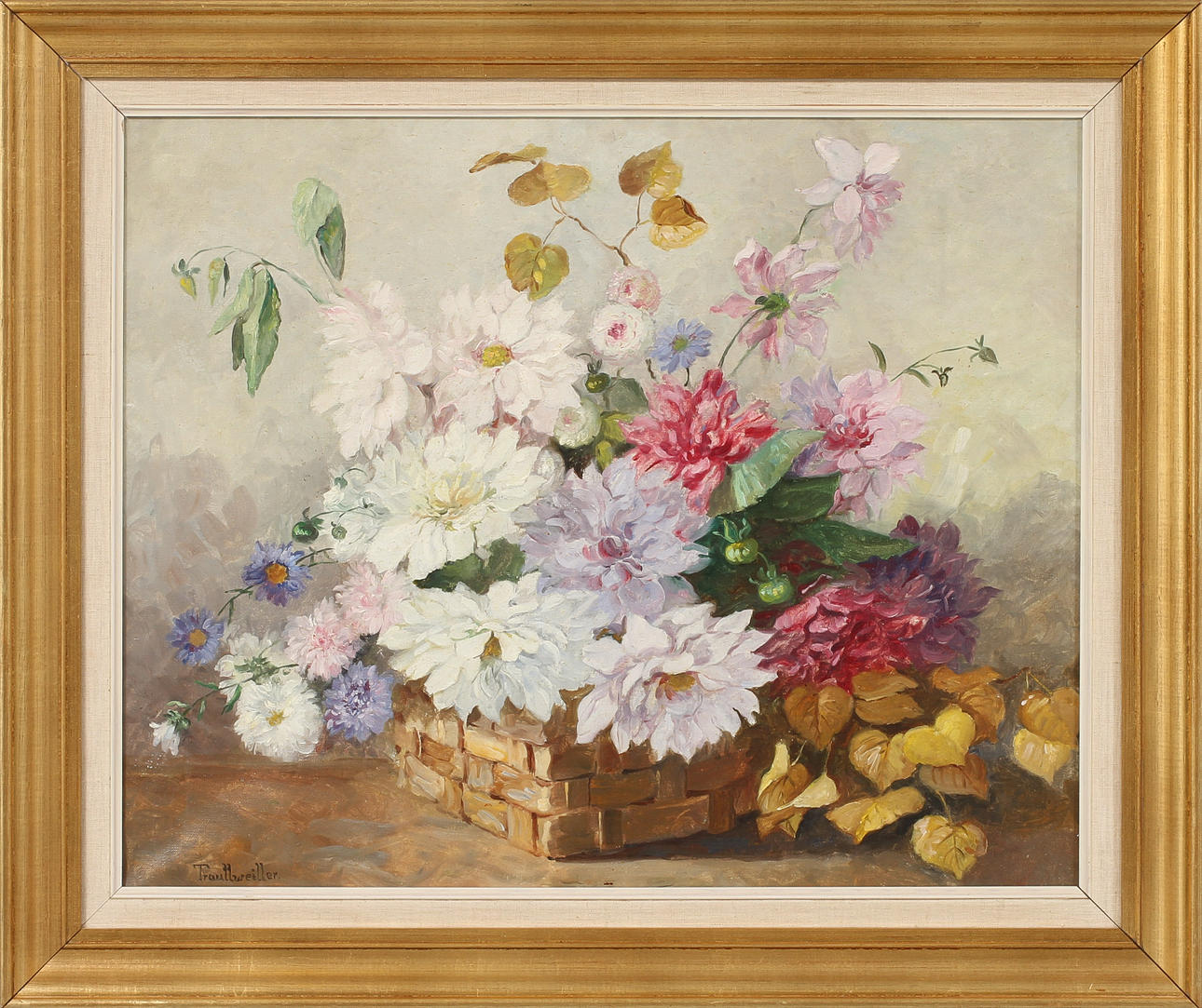 STEFANIE VON TRAUTTWEILER. Blomsterstilleben. Olja på duk, signerad.