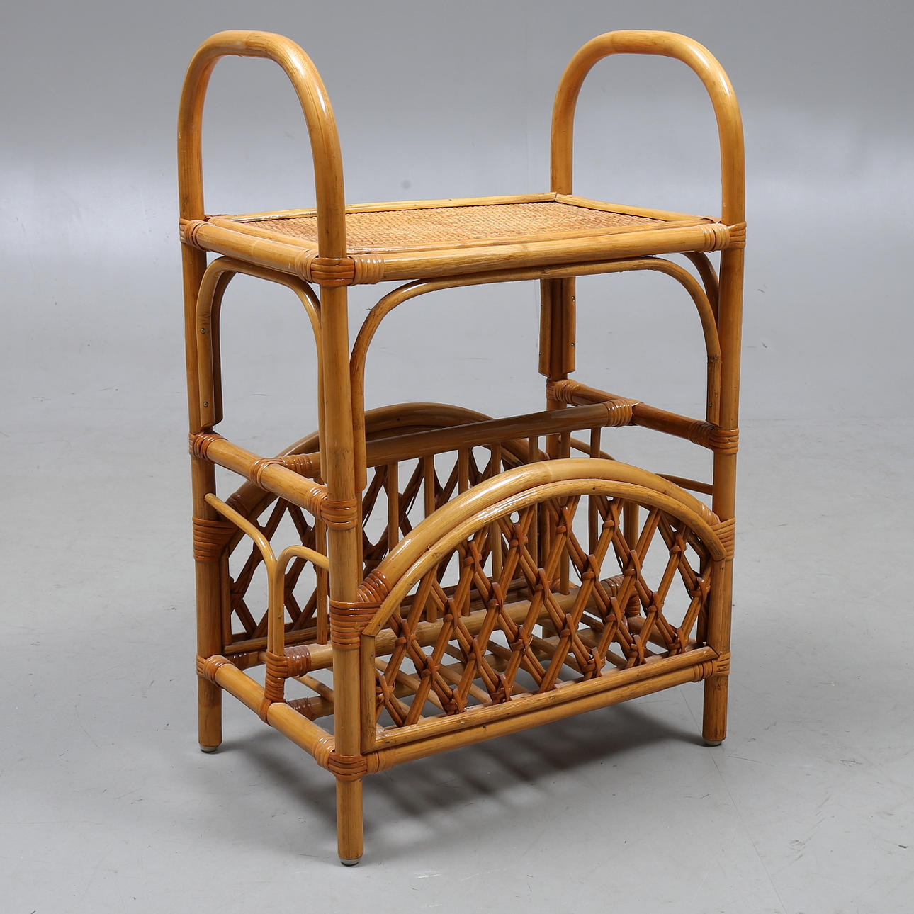NEWSPAPER TABLE, bamboo and rattan, 20th century.