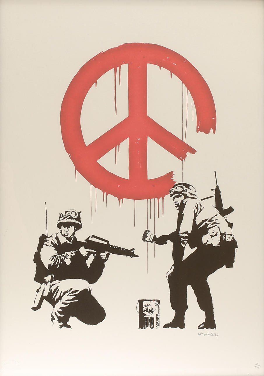 BANKSY. Efter, "CND soldater", offset, trykt signatur.
