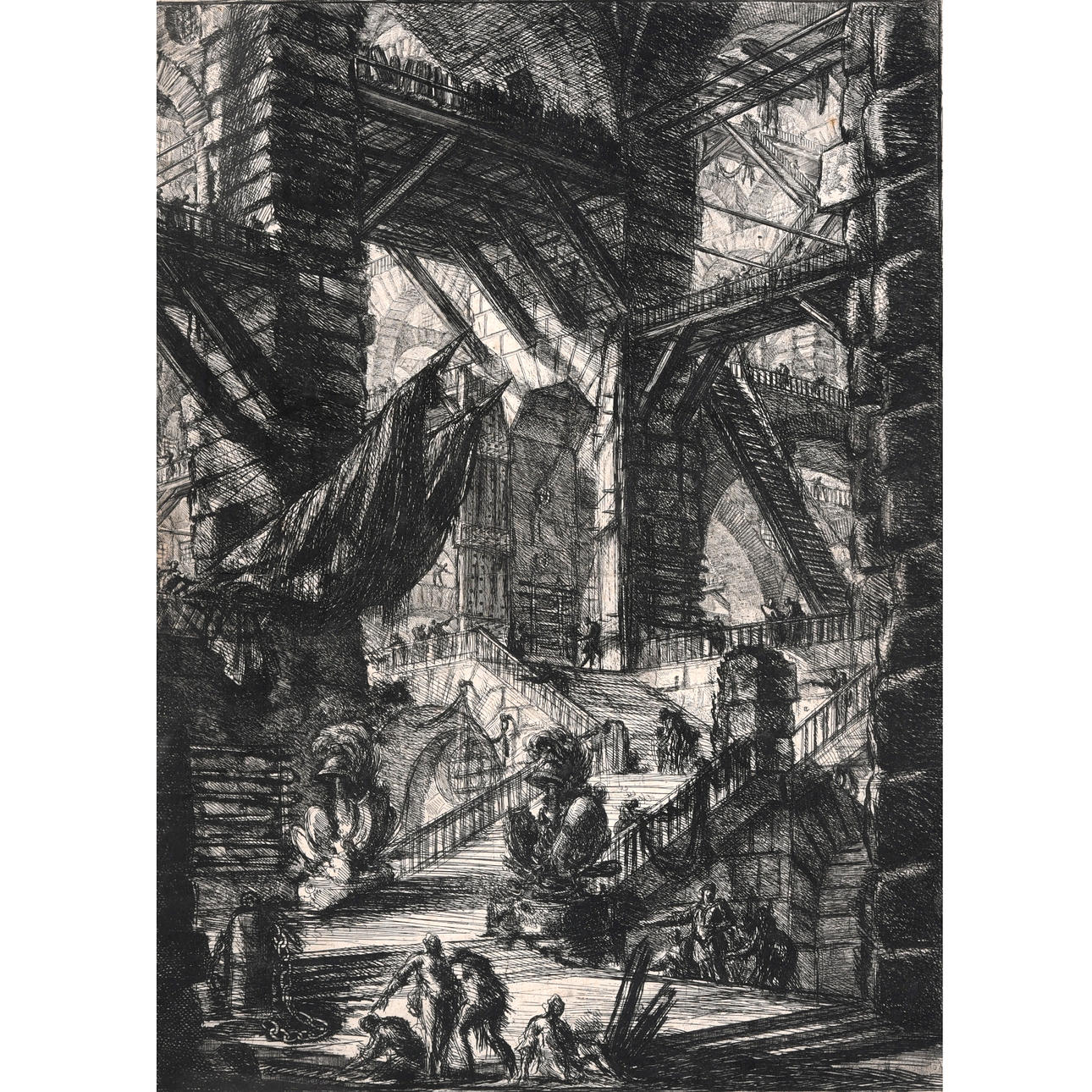 GIOVANNI BATTISTA PIRANESI (1720-1778). CARCERI D'INVENZIONE: STAIRCASE WITH TROPHIES (Hind 8).