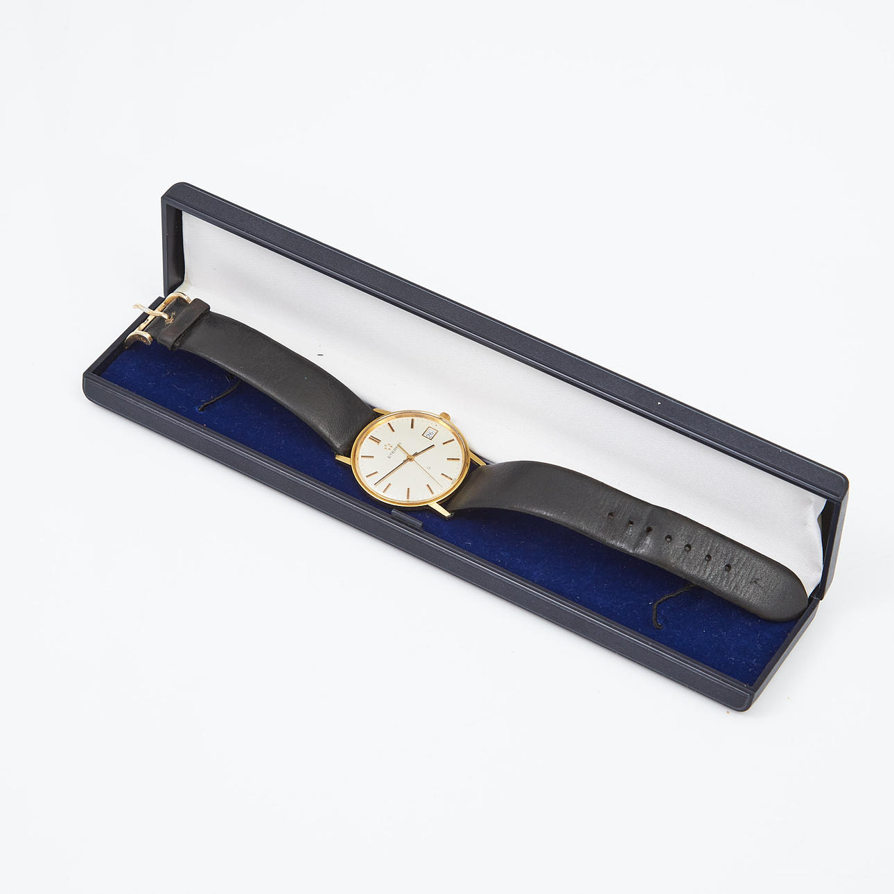 ETERNA, wristwatch, case 18K gold, Quartz, plexiglass, date display, leather strap.