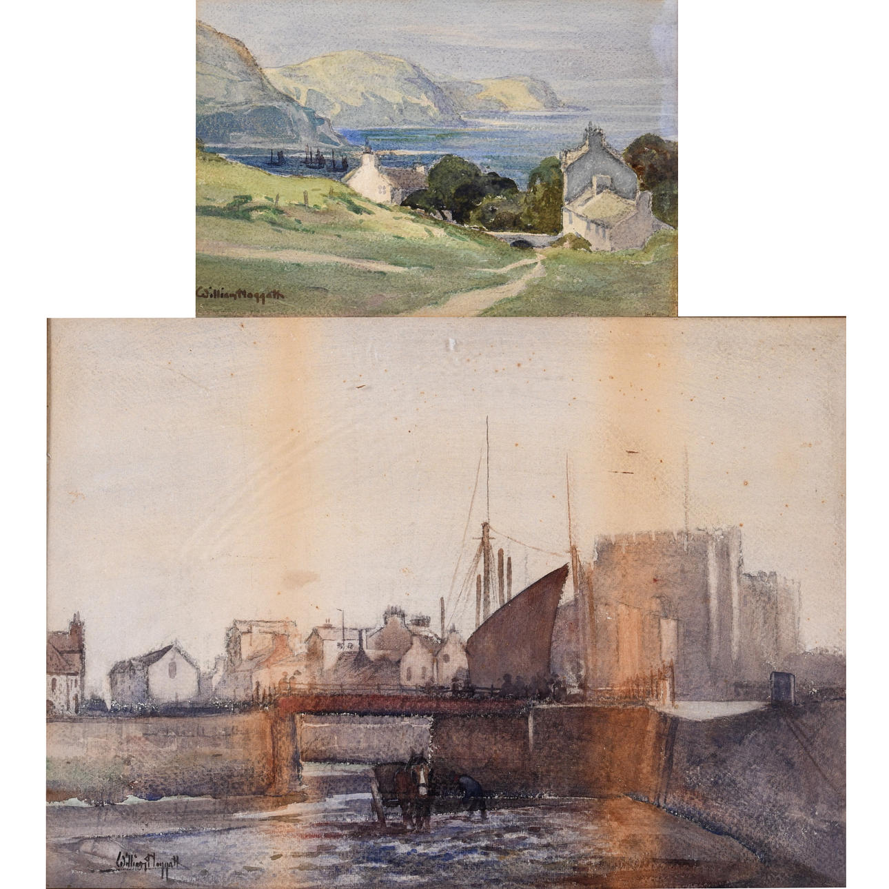 WILLIAM HOGGATT (1879-1961). ISLE OF MAN: SPALDRICK, LOOKING TO THE CALF OF MAN; CASTLETOWN.