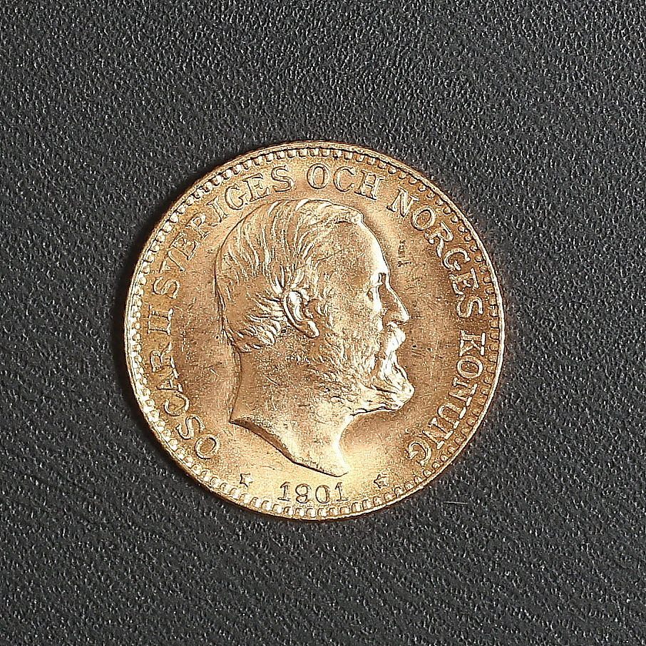 GULDMYNT, Oscar II, 10 kr 1901.