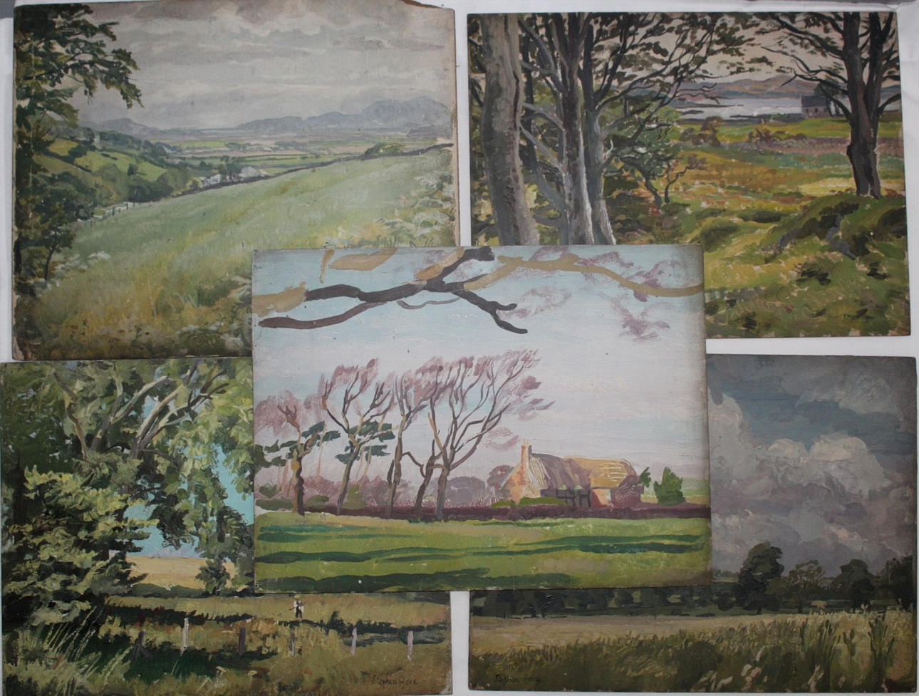 STEPHEN BONE (1904-1958). PORT MADOC ESTUARY; THE BARN; WHEAT IN WARWICKSHIRE; AUGUST IN THE ISLE OF WIGHT.