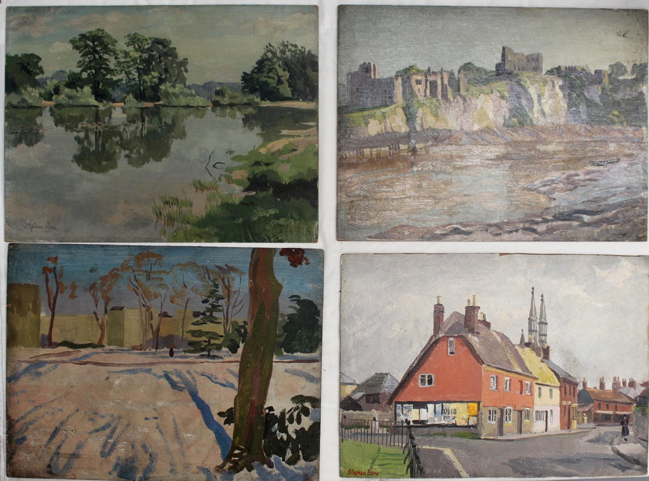 STEPHEN BONE (1904-1958). RINGWOOD, HANTS; CHEPSTOW; VALE OF HEALTH POND, HAMPSTEAD; ANOTHER VIEW.