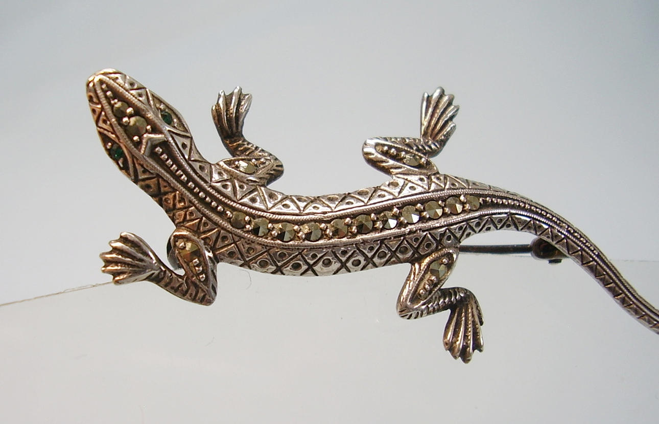 BROSCH SILVER 835 ANTIK SALAMANDER/ÖDLA.