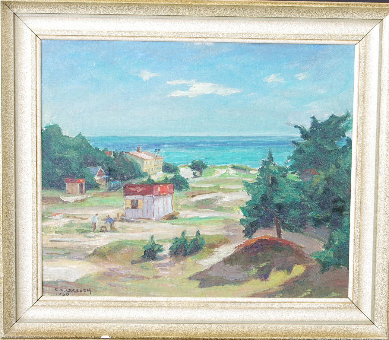 OIDENTIFIERAD KONSTNÄR. Motiv från Österlen, olja på pannå, signerad C.O. Larsson 1950.