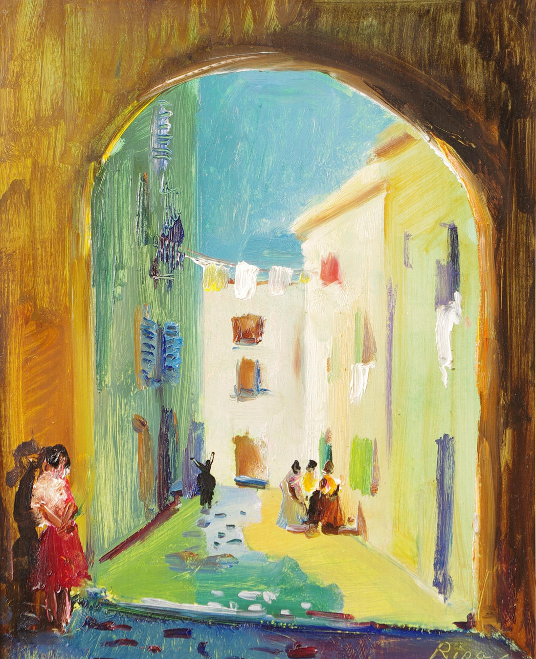 HANS RIPA. Sydländsk gränd, olja på pannå, signerad Ripa.