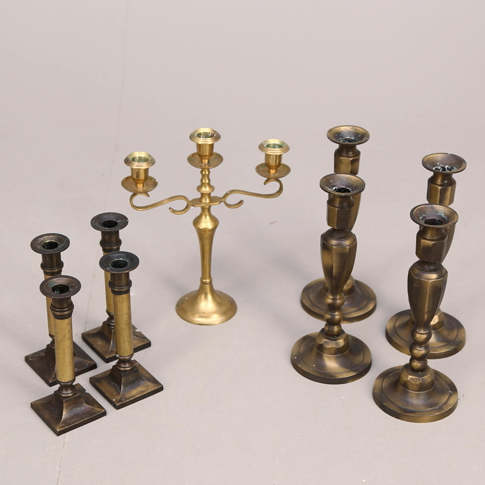 LJUSSTAKAR, 4 par, metall + KANDELABER, mässing.