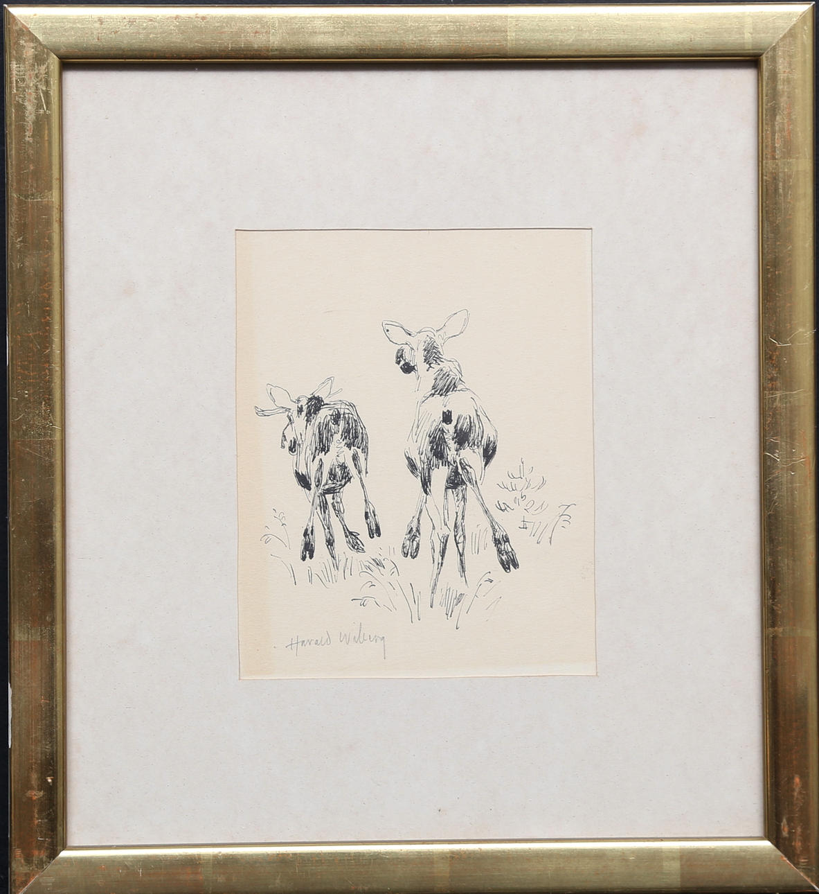 HARALD WIBERG. Elch. Zeichnung, signiert.