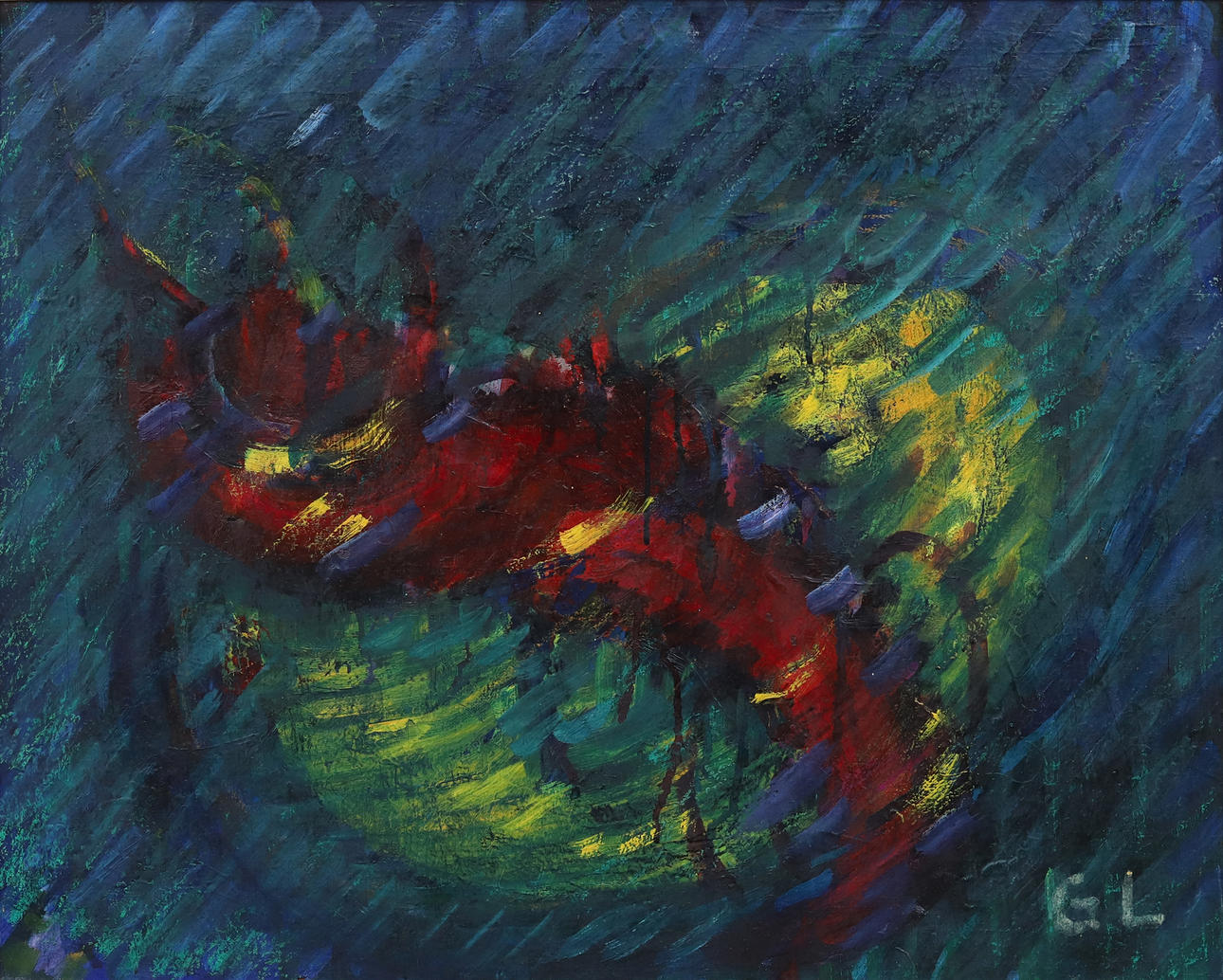 GERHARD LARSSON. Lobster, oil on canvas, monogram signed.