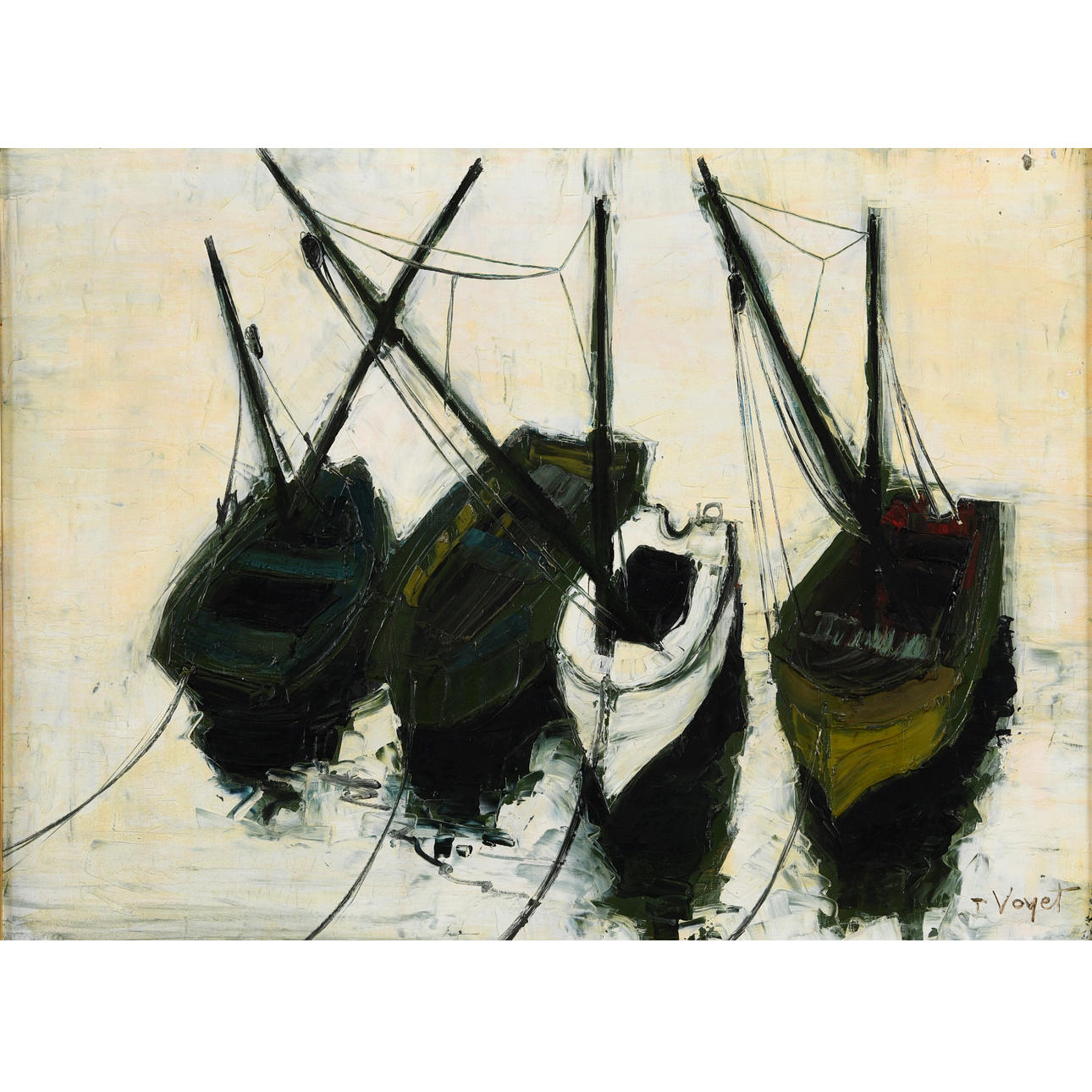 JACQUES VOYET (1926-2010). BARQUES SUR LE LAC BLANC.