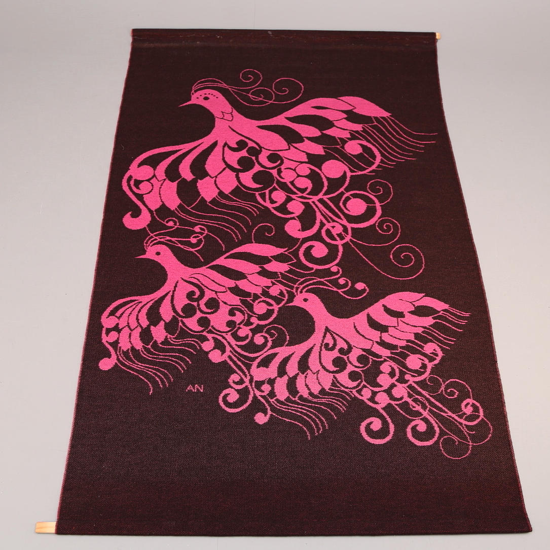 ANNE NÖMTAK. Väggvepa/bonad, "Fåglar" signerad AN, Borås Jaquardväfveri, 1960-/70-tal.