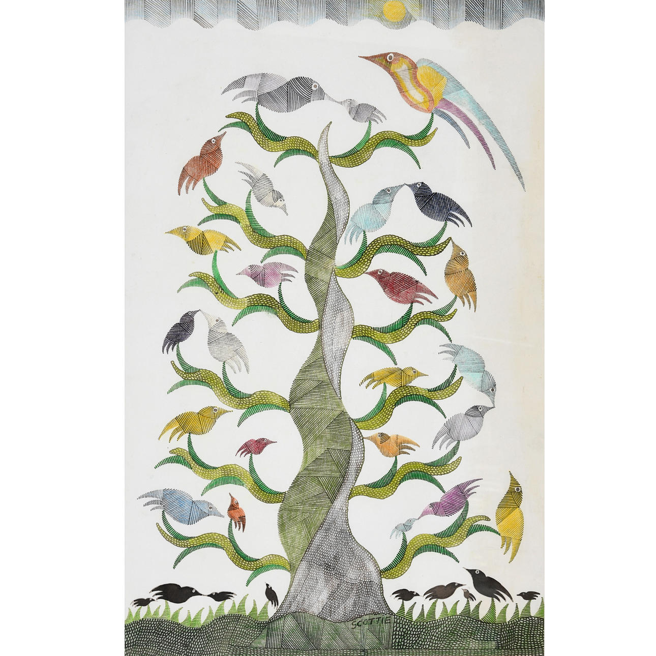 SCOTTIE WILSON (1891-1972). BIRDS IN A TREE, c.1950.