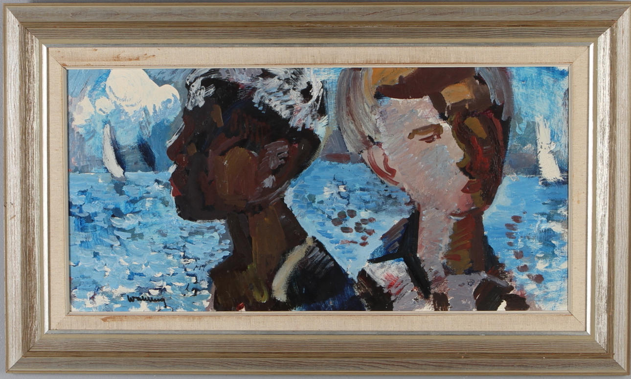 BERTIL WAHLBERG. pojkar vi havet, olja på pannå, signerad.