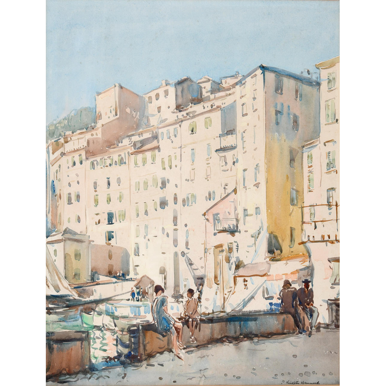 ARTHUR HENRY KNIGHTON HAMMOND (1875-1970). FIGURES BY A HARBOUR ON A SUMMER DAY.