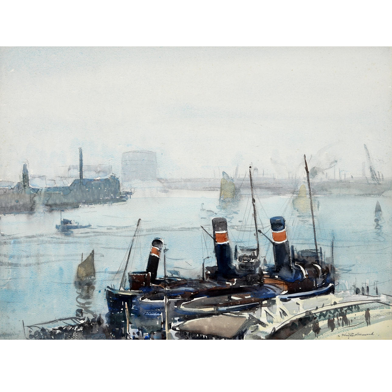 ARTHUR HENRY KNIGHTON HAMMOND (1875-1970). TUGS IN A PORT.