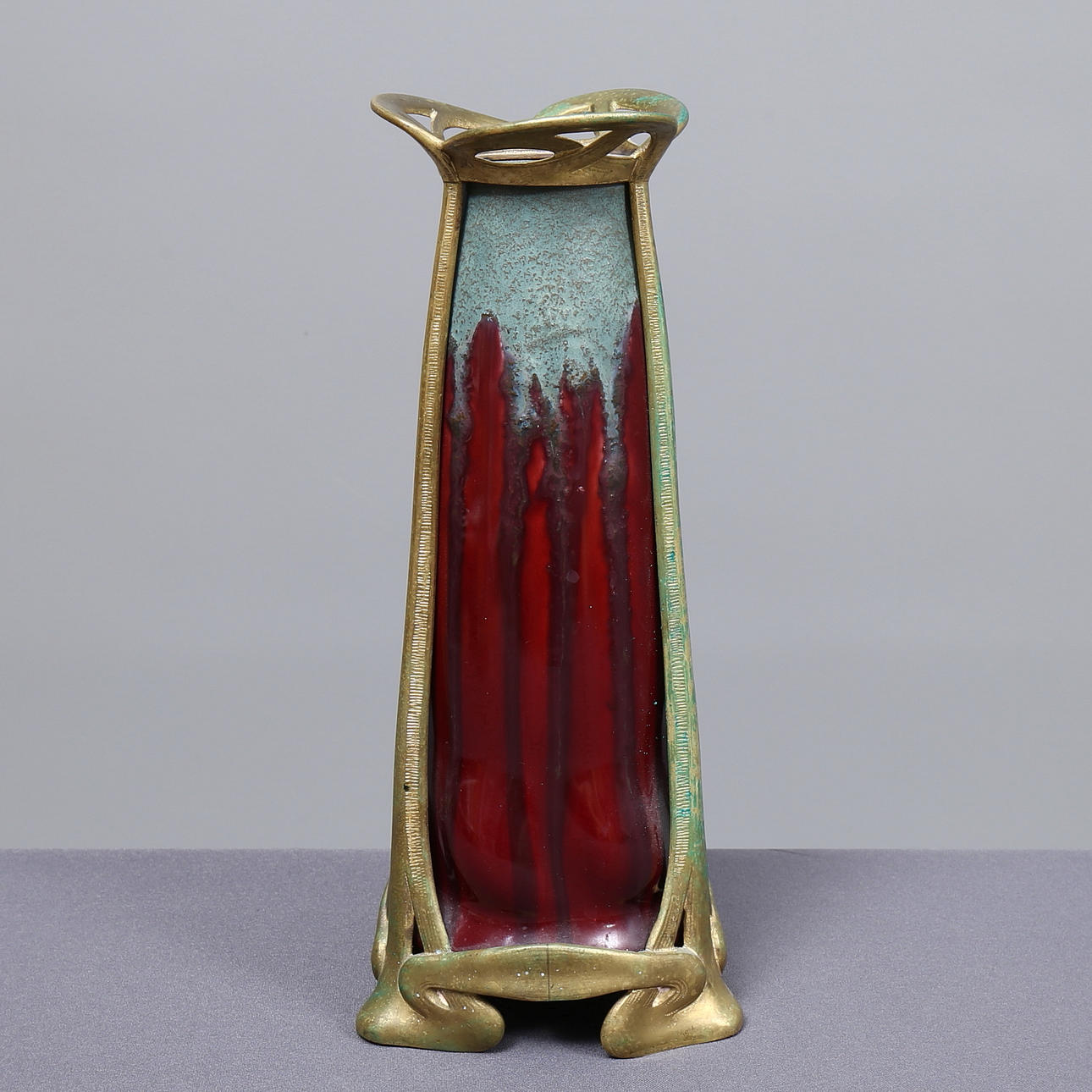 OTTO ECKMANN. attributed, vase, glazed ceramic and brass. Youth, 1910s.