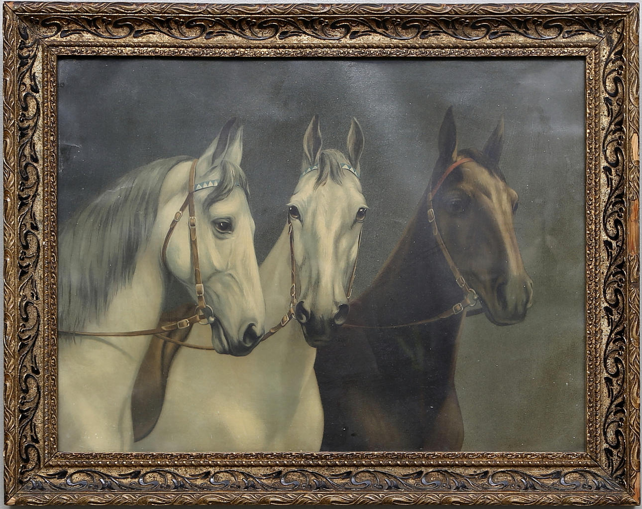 OLJETRYCK, motiv med hästar, 1900-talets första hälft.