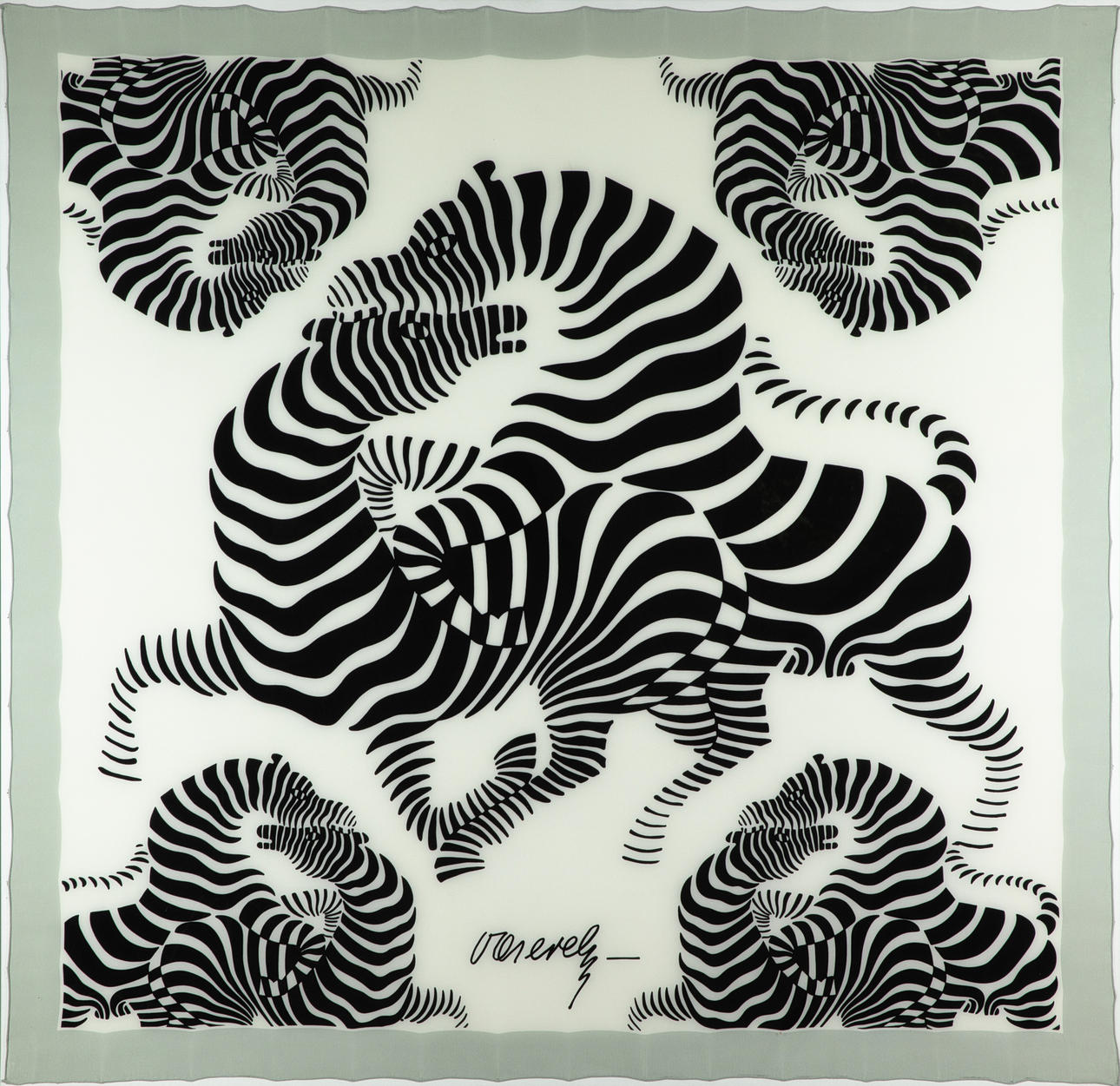 VICTOR VASARELY. cebras bufanda de seda enmarcado (61-2).