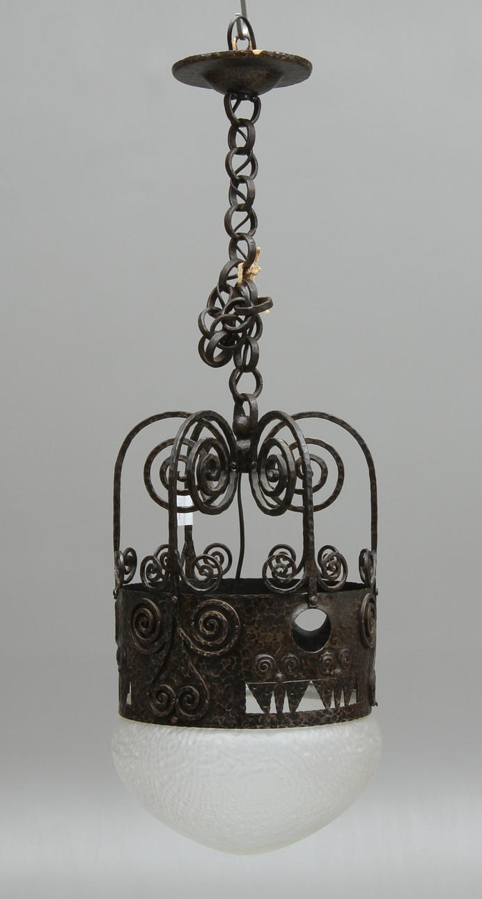 TAKLAMPA, jugend, smide och glas, tidigt 1900-tal.