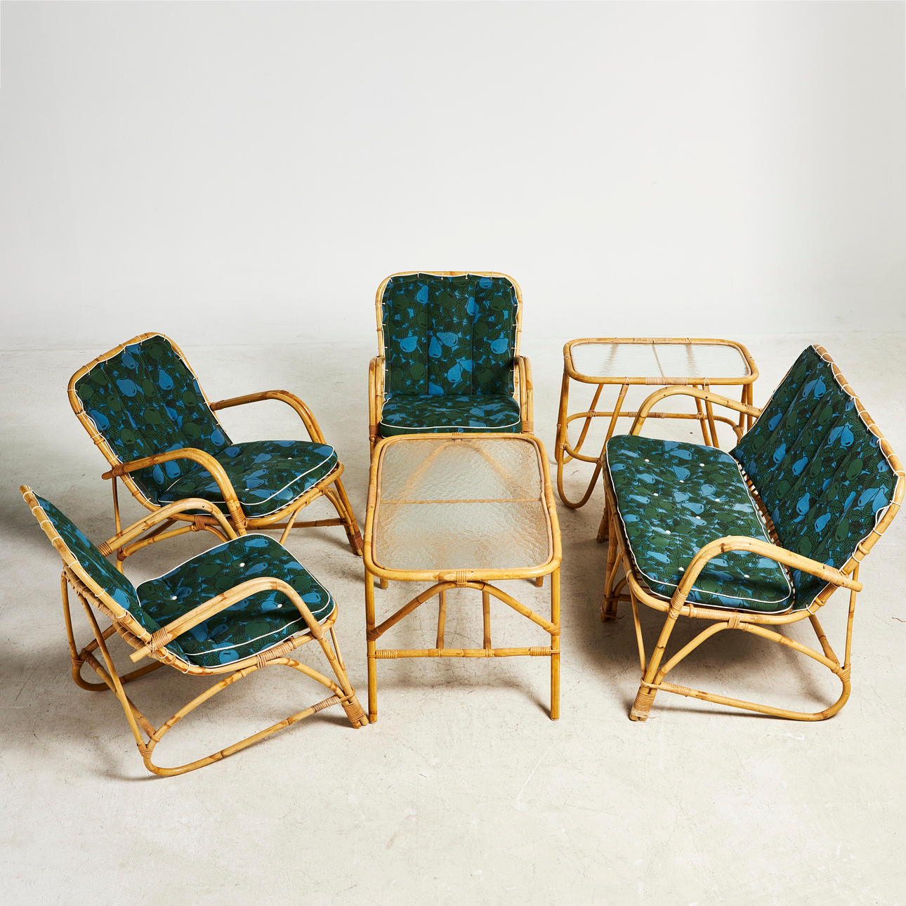 SITZGRUPPE, 6-teilig, "Styrs", IKEA, 1967, Bambus und Rattan, Kissen aus  Cretonne. Garten & Baupflege - Gartenmbel - Auctionet