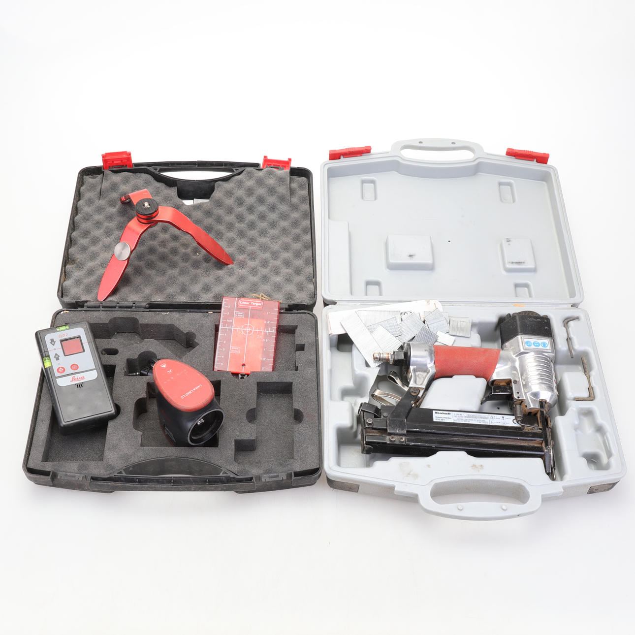 KORSLASER,AVSTÅNDSMÄTARE,SPIKPISTOL,Einhell samt Leica.