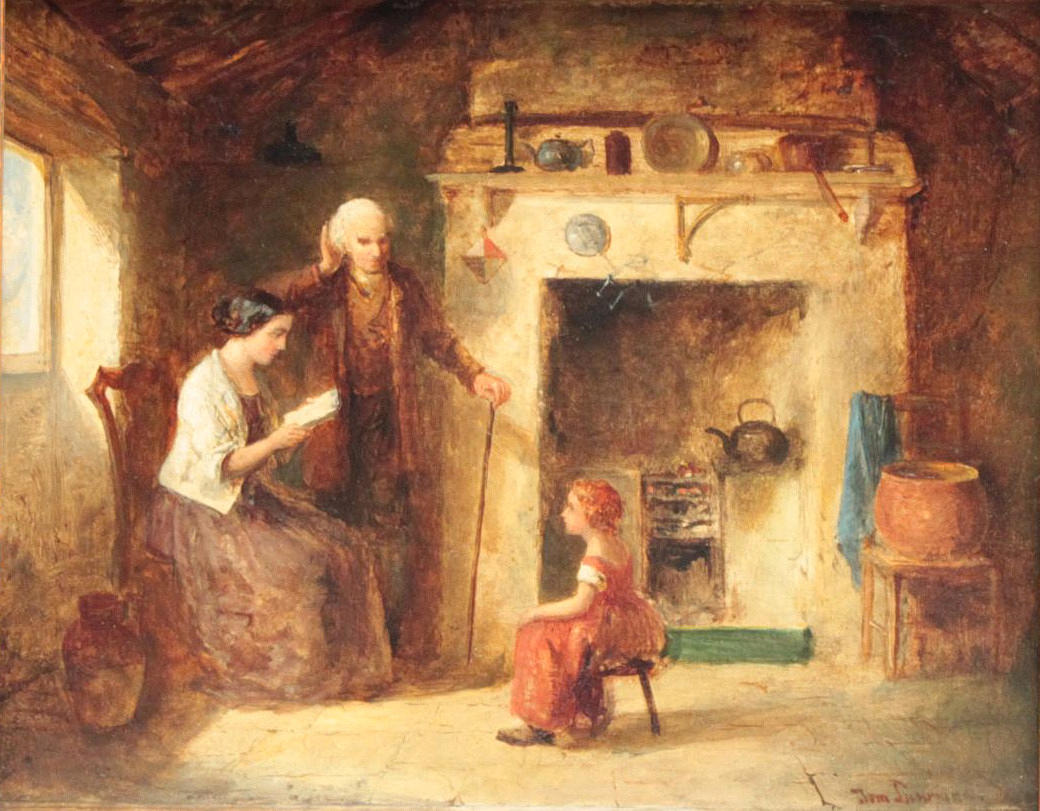 TOM LAWRANCE. 1800-talets engelska målare århundrade ”Hem Läsning Lektion”.