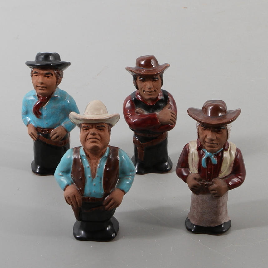 FIGURINER, 4 st, keramik, "Bröderna Cartwright", Tore Borg, 1900-tal.