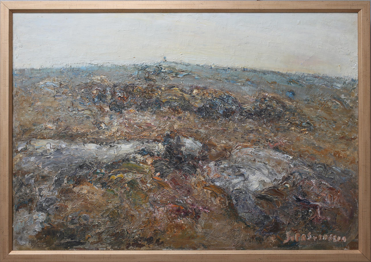 SVEN SVENSSON. Olja på duk, "Alvar med enbuskar", Signerad Sven Svensson.