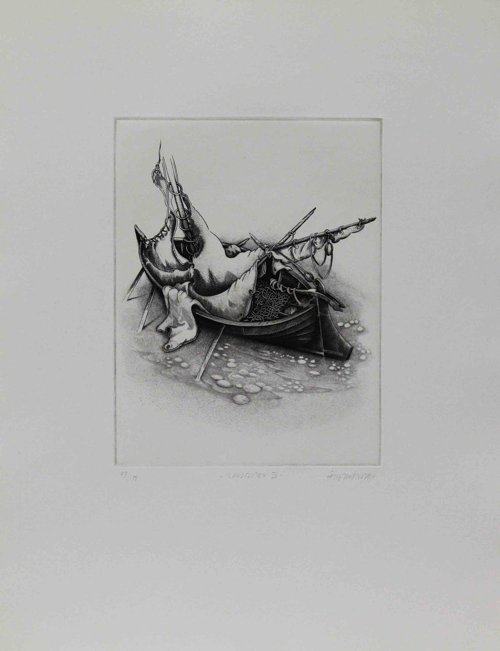 ÅKE JOHANSSON. "Ilandfluten IV". Etsning. Signerad. 43/100.